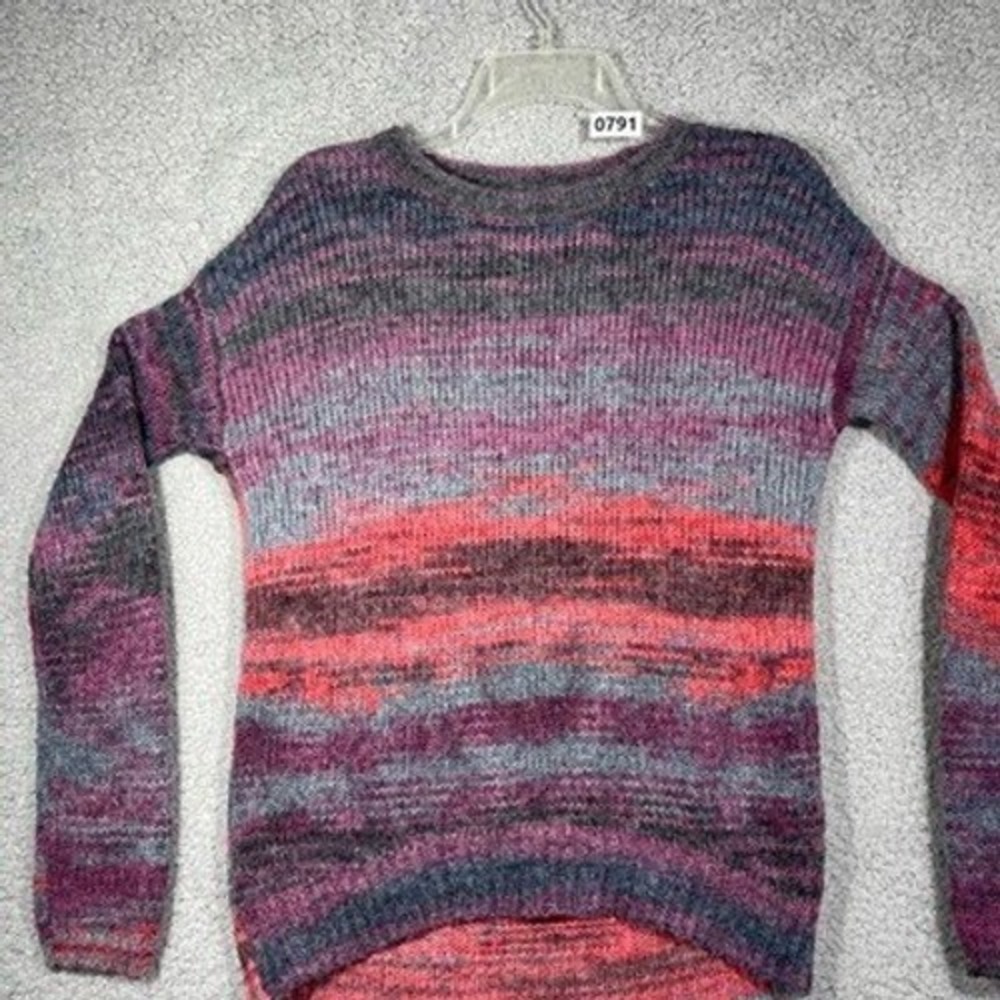 Aeropostale Pullover Womens Small Pink Grey Ombre Striped Knit Crewneck Sweater